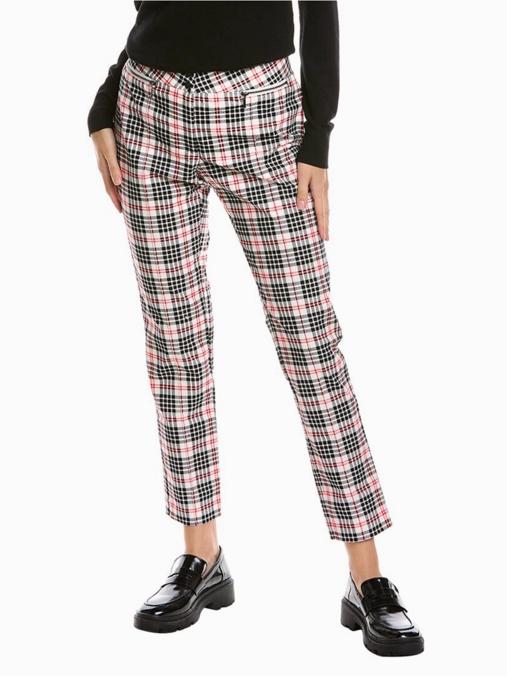 J. McLaughlin Cropped Plaid Pants in Black, White & Pink